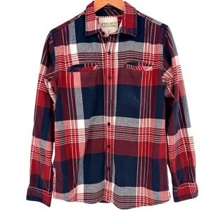Ezekiel Mens Red Navy Plaid Flannel 100 Cotton Button Down Shirt Small Cabincore